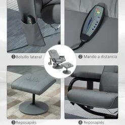 Sillón de masaje Valentín Homcom reclinable 10 puntos de masaje gris 102x77x88 cm