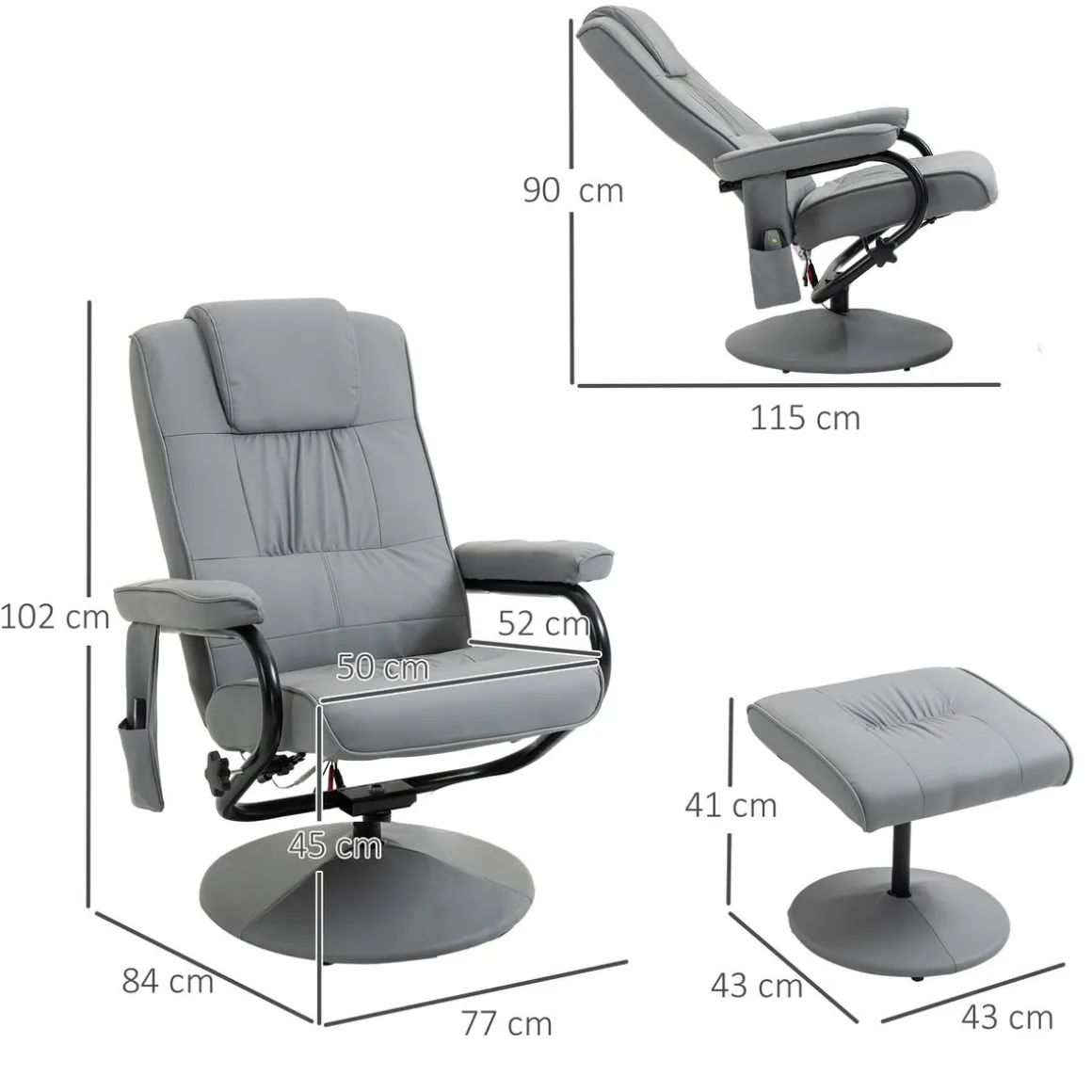 Sillón de masaje Valentín Homcom reclinable 10 puntos de masaje gris 102x77x88 cm