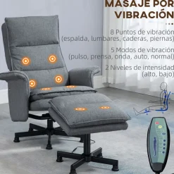 Sillón de masaje Yelo Homcom con reposapiés 8 zonas gris 99x78x93 cm