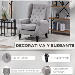 Sillón Flux Homcon acolchado fundas extraíbles gris 102x86x74cm