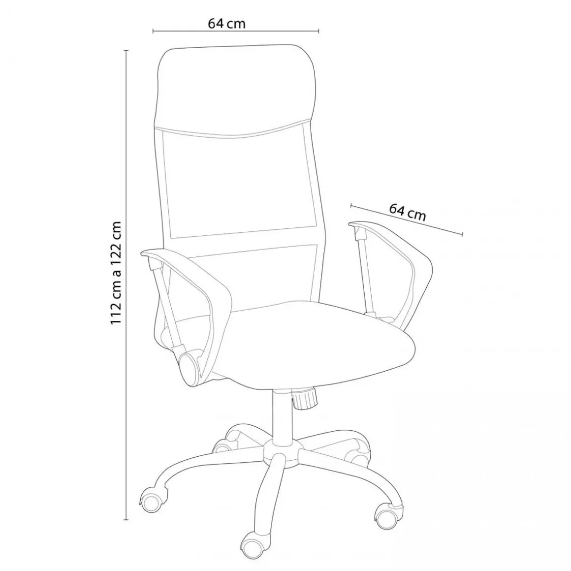 Sillón giratorio Coach altura regulable con reposabrazos negro 112-122x64x64 cm
