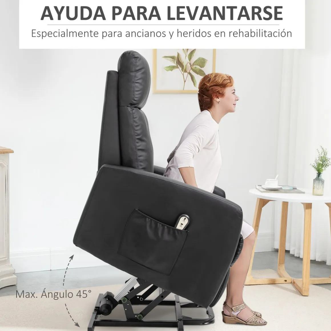 Sillón Glow Homcom elevable respaldo reclinable 105x67x95 cm