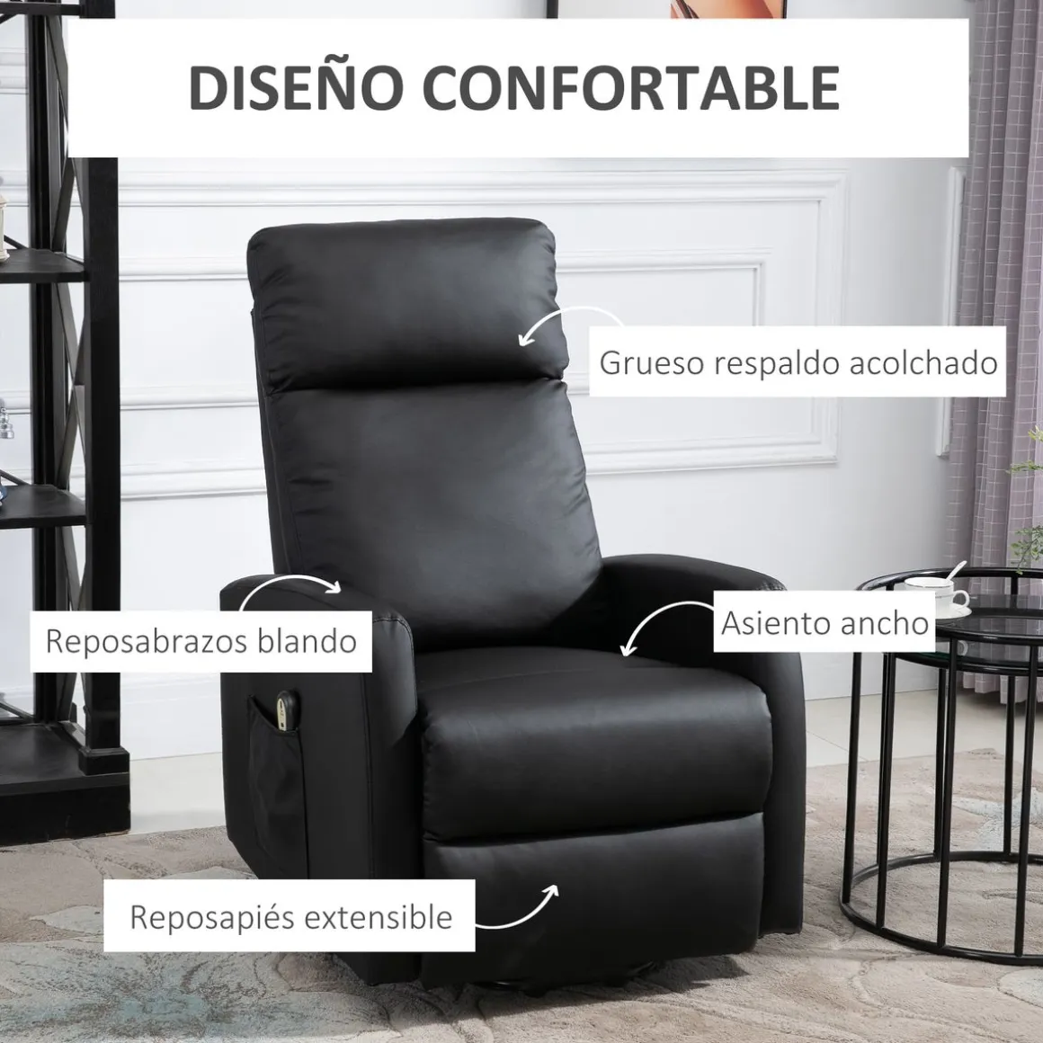 Sillón Glow Homcom elevable respaldo reclinable 105x67x95 cm