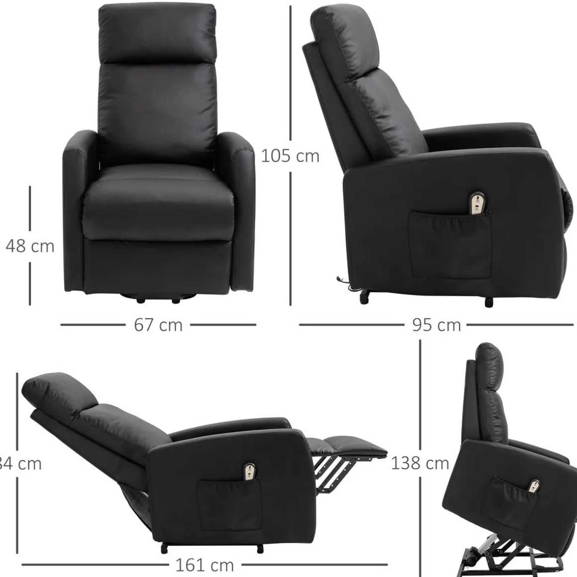 Sillón Glow Homcom elevable respaldo reclinable 105x67x95 cm