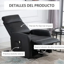 Sillón Glow Homcom elevable respaldo reclinable 105x67x95 cm