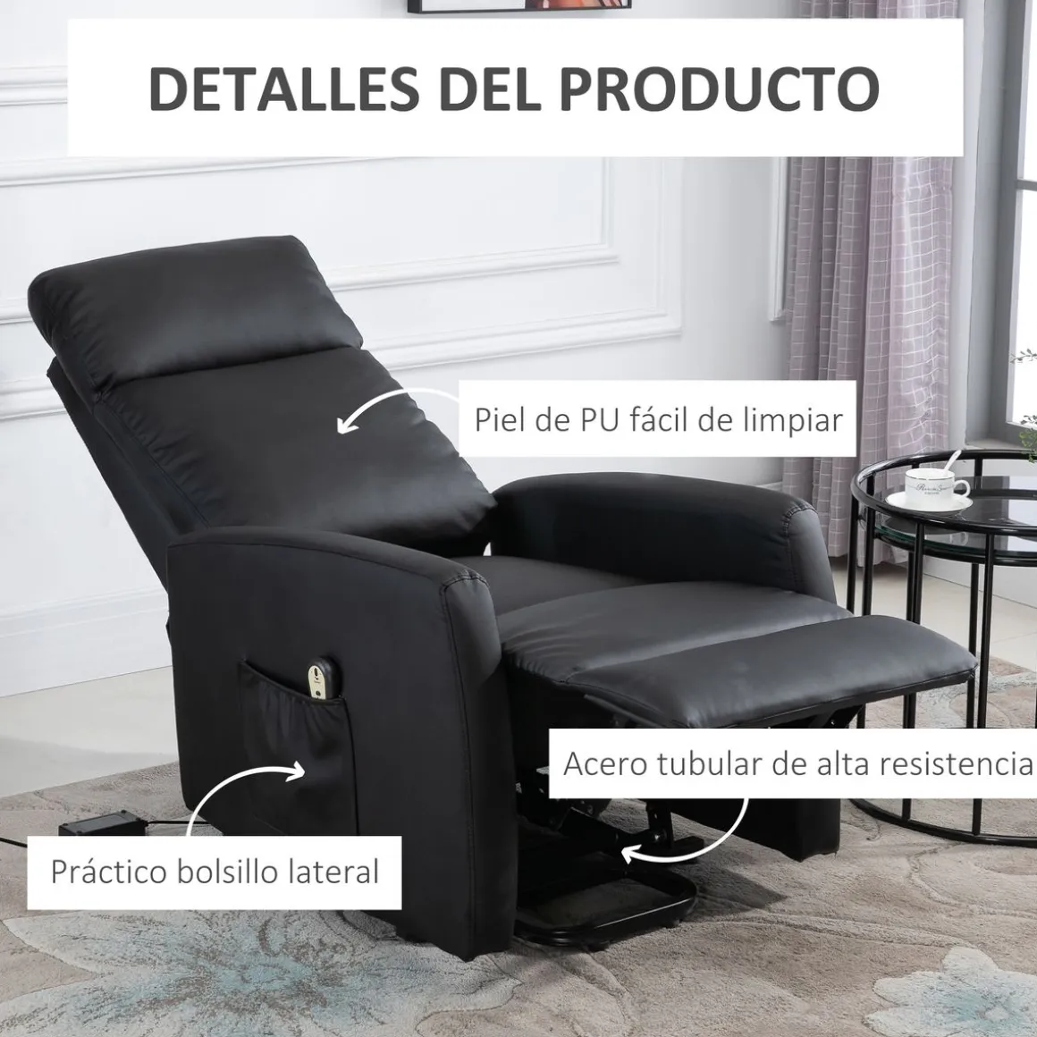 Sillón Glow Homcom elevable respaldo reclinable 105x67x95 cm
