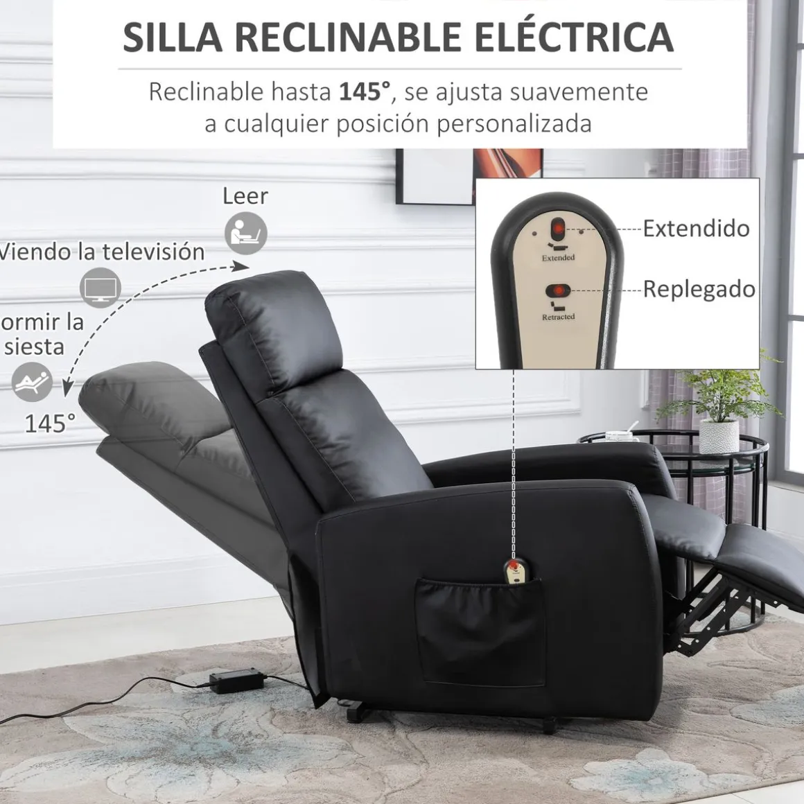 Sillón Glow Homcom elevable respaldo reclinable 105x67x95 cm