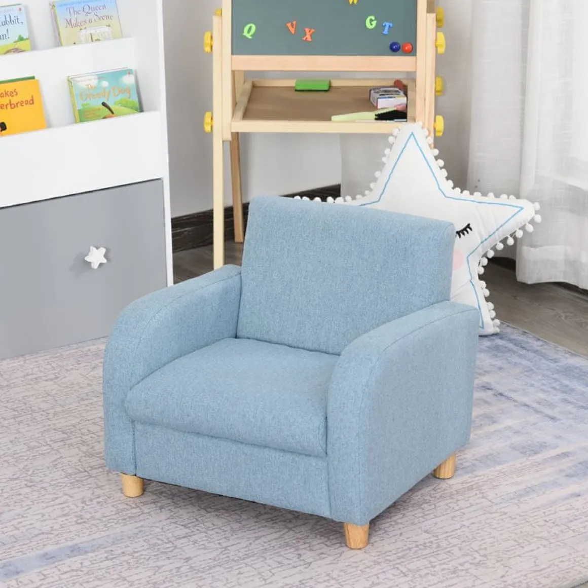 Sillón infantil Homcom +3A lino azul 44x49x45 cm