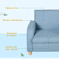 Sillón infantil Homcom +3A lino azul 44x49x45 cm
