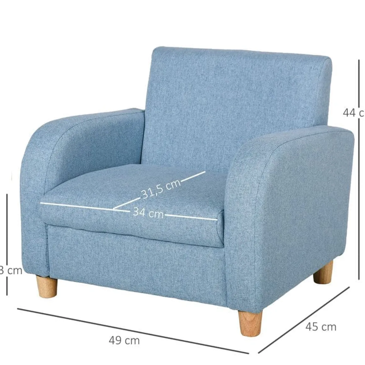 Sillón infantil Homcom +3A lino azul 44x49x45 cm