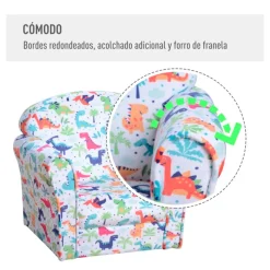 Sillón infantil Homcom dinosaurios 45kg +3A multicolor 44x50x39 cm