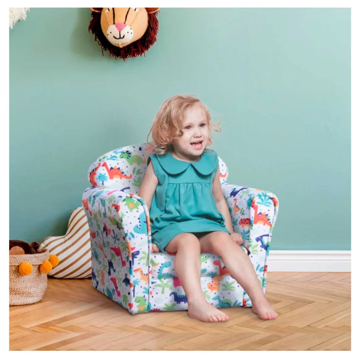 Sillón infantil Homcom dinosaurios 45kg +3A multicolor 44x50x39 cm