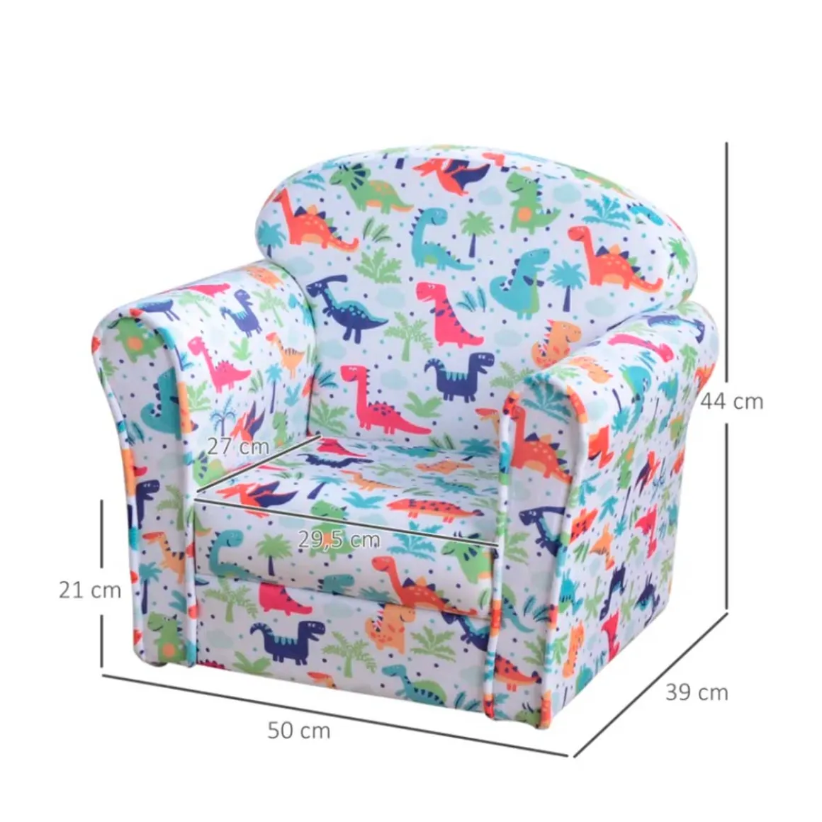 Sillón infantil Homcom dinosaurios 45kg +3A multicolor 44x50x39 cm