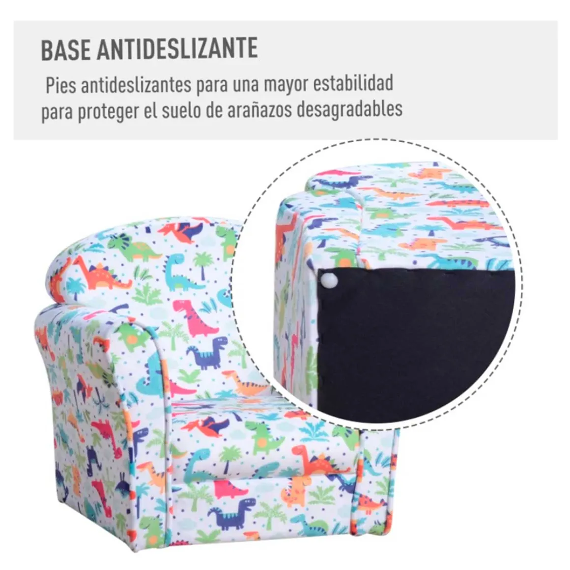 Sillón infantil Homcom dinosaurios 45kg +3A multicolor 44x50x39 cm