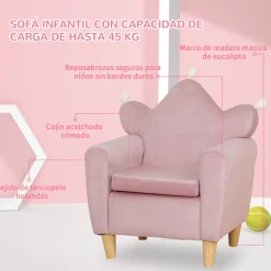 Sillón infantil Mandy Homcom diseño mini +3A rosa 58x50x42 cm