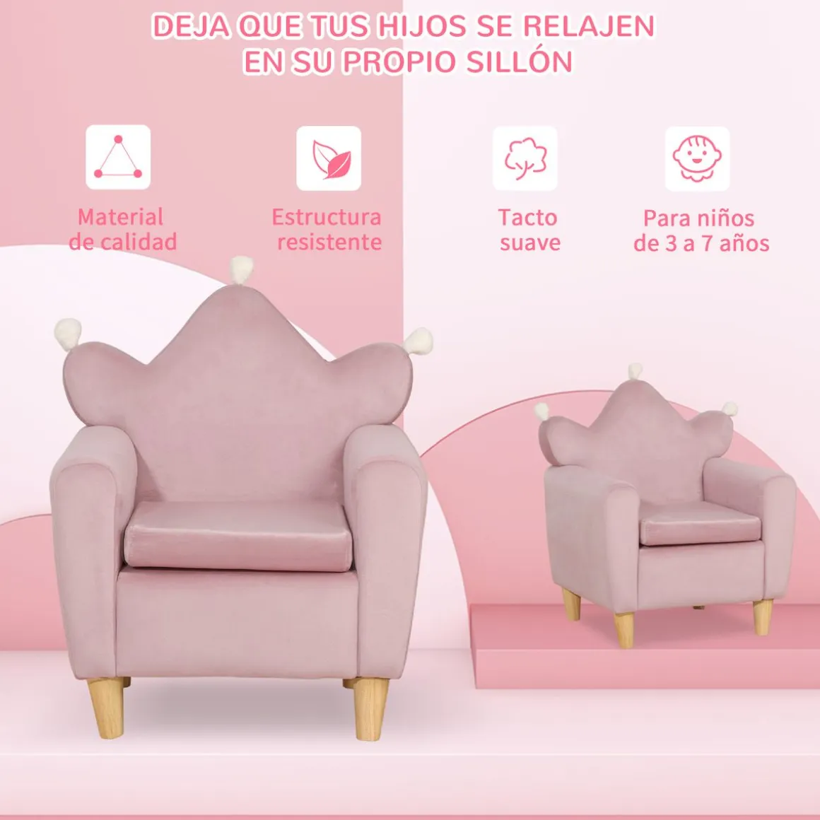 Sillón infantil Mandy Homcom diseño mini +3A rosa 58x50x42 cm
