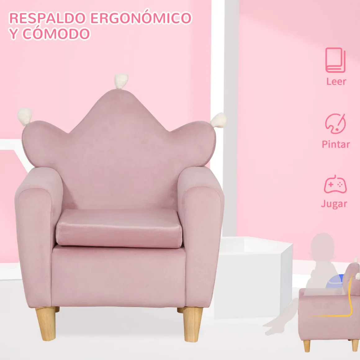 Sillón infantil Mandy Homcom diseño mini +3A rosa 58x50x42 cm