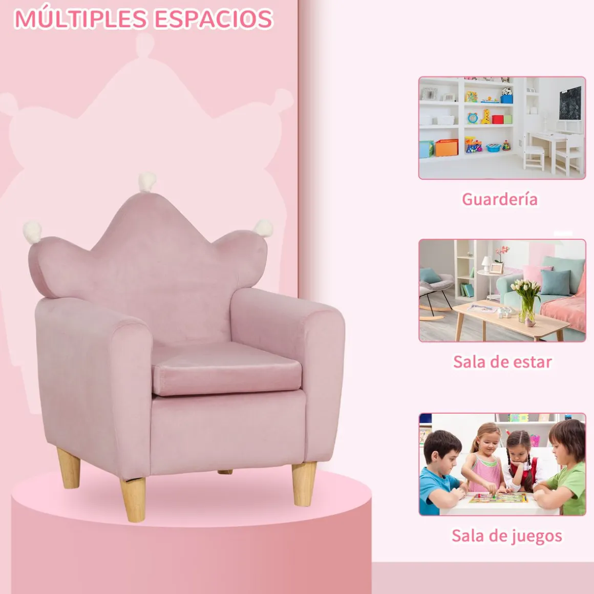 Sillón infantil Mandy Homcom diseño mini +3A rosa 58x50x42 cm