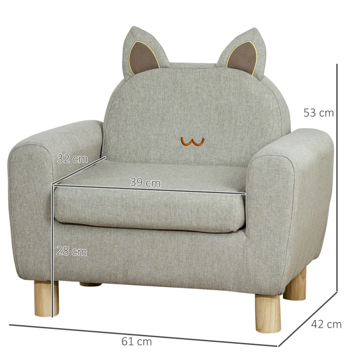 Sillón infantil Ruby Homcom diseño mini +3A gris 53x61x42 cm