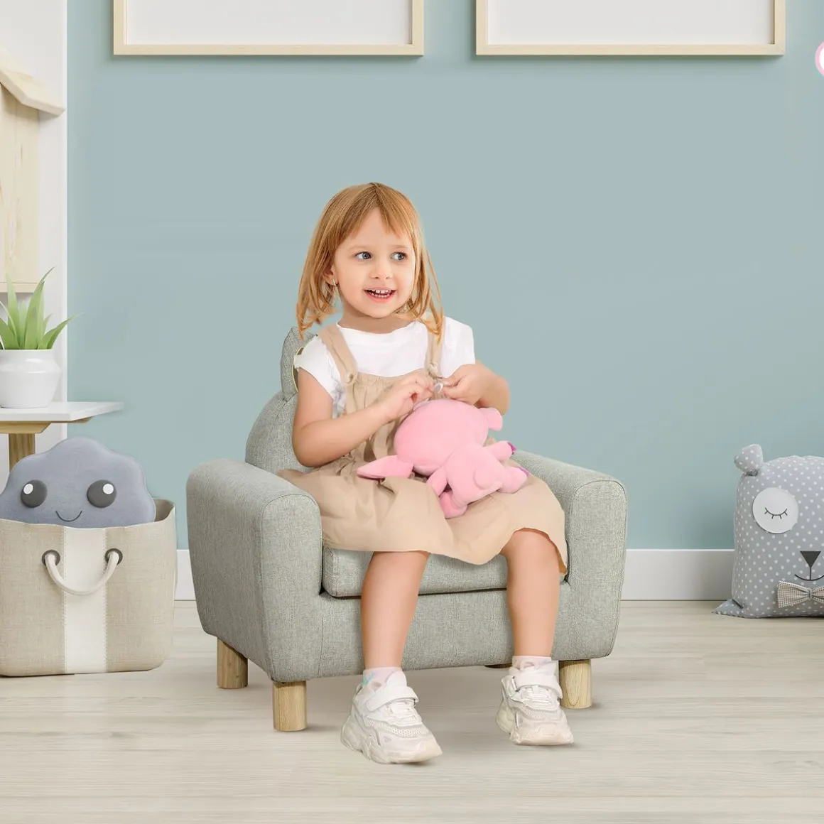 Sillón infantil Ruby Homcom diseño mini +3A gris 53x61x42 cm