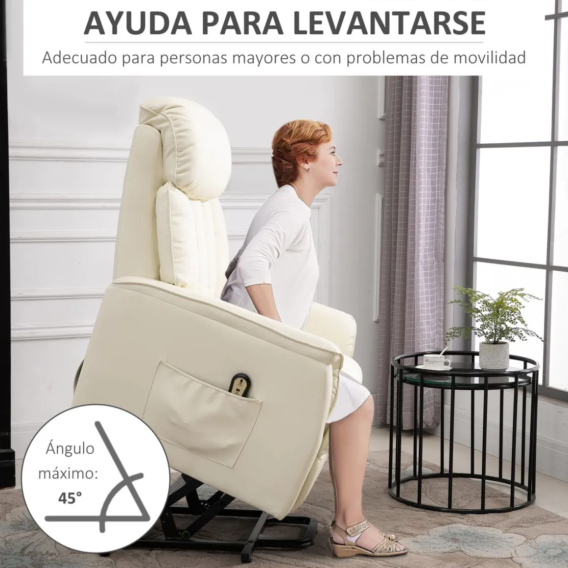 Sillón levantapersonas Medellín Homcom mando a distancia crema 104x80x94 cm