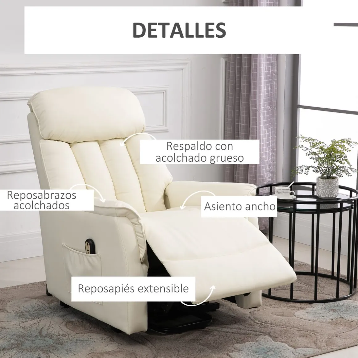 Sillón levantapersonas Medellín Homcom mando a distancia crema 104x80x94 cm