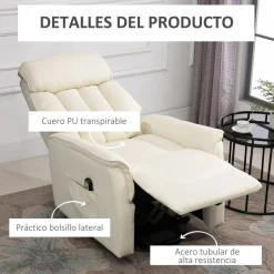 Sillón levantapersonas Medellín Homcom mando a distancia crema 104x80x94 cm