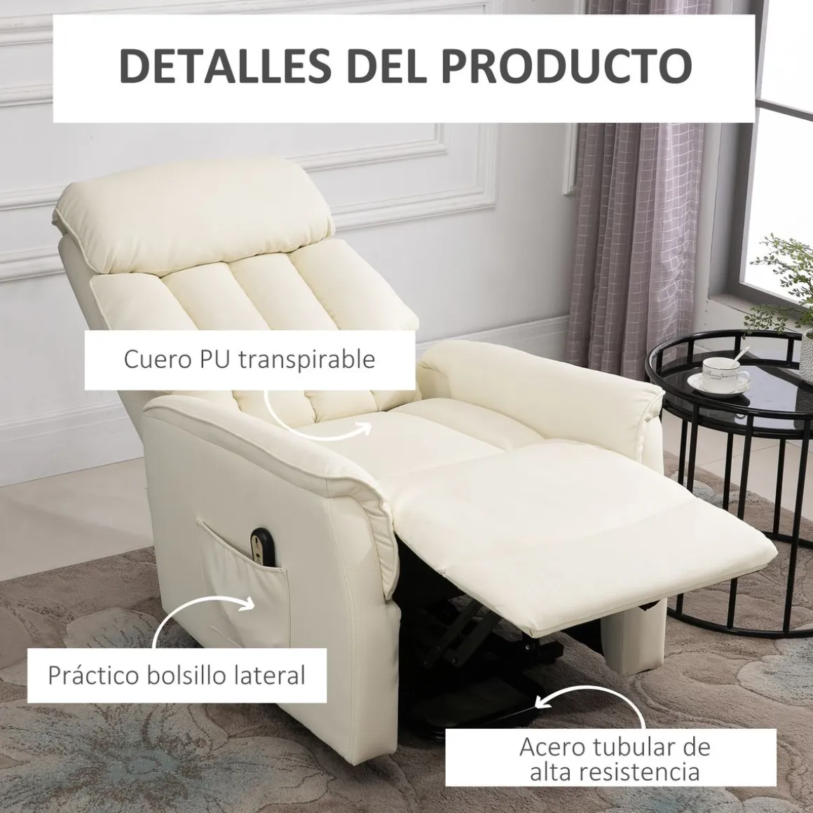 Sillón levantapersonas Medellín Homcom mando a distancia crema 104x80x94 cm