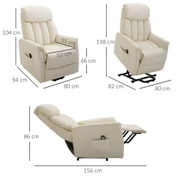 Sillón levantapersonas Medellín Homcom mando a distancia crema 104x80x94 cm