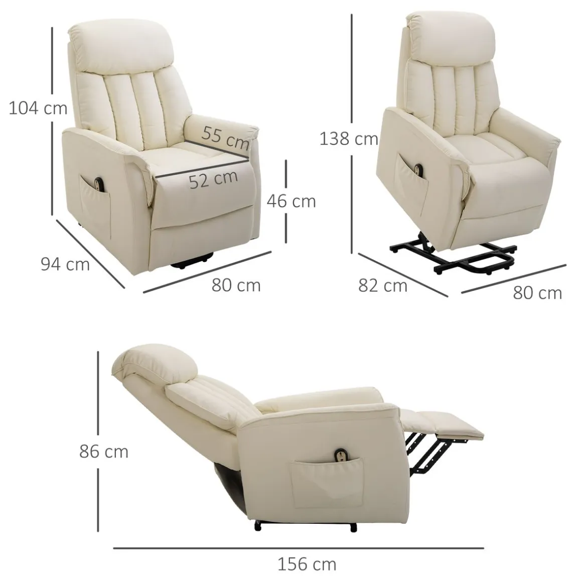 Sillón levantapersonas Medellín Homcom mando a distancia crema 104x80x94 cm