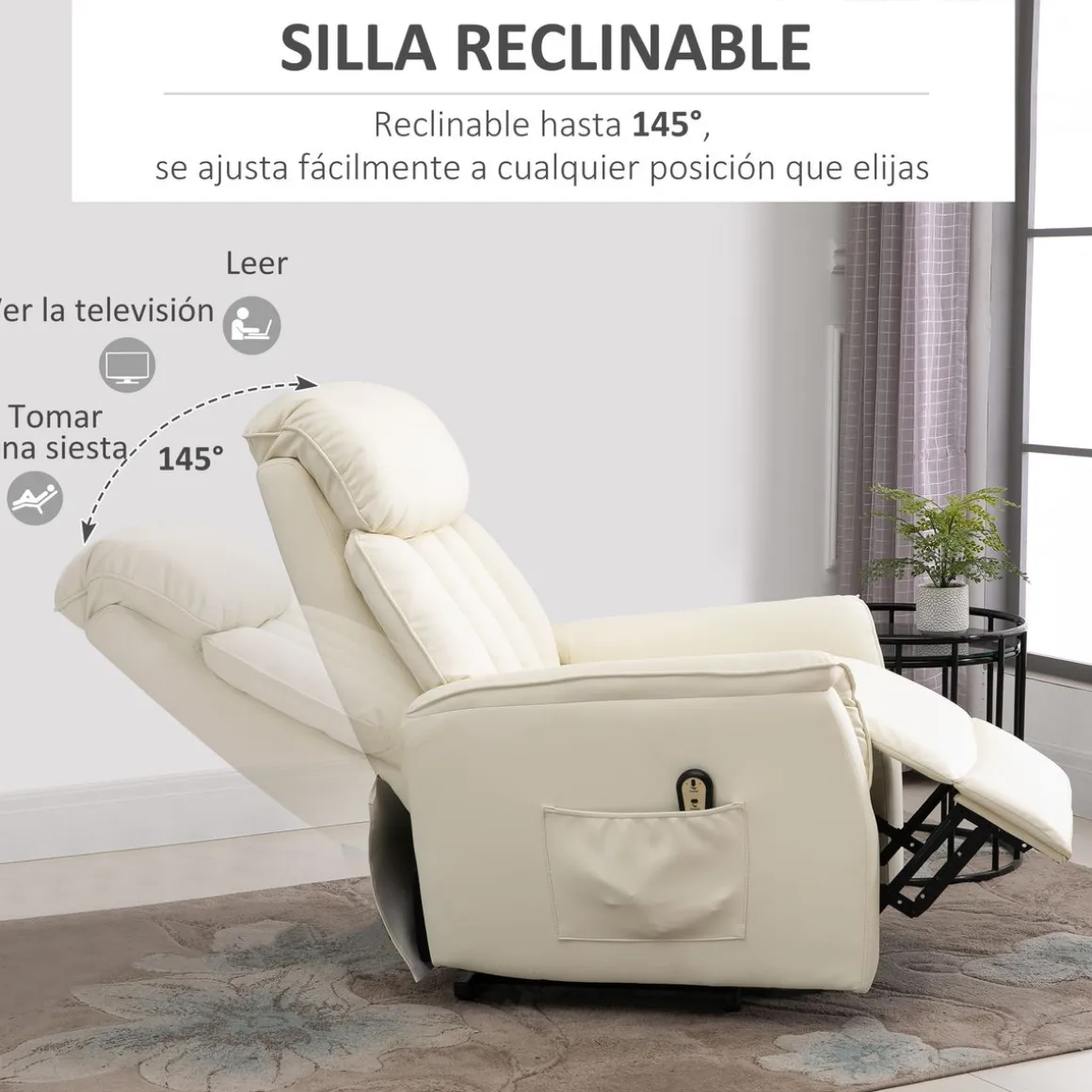 Sillón levantapersonas Medellín Homcom mando a distancia crema 104x80x94 cm