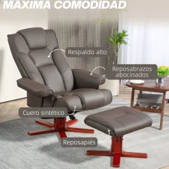 Sillón Luna Homcom reclinable + reposapiés marrón 105x83x78 cm
