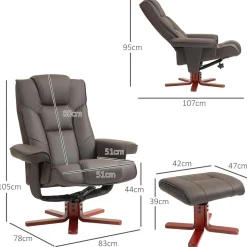 Sillón Luna Homcom reclinable + reposapiés marrón 105x83x78 cm