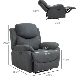 Sillón Olite Homcom reclinable extra acolchado gris 105,5x97x96 cm