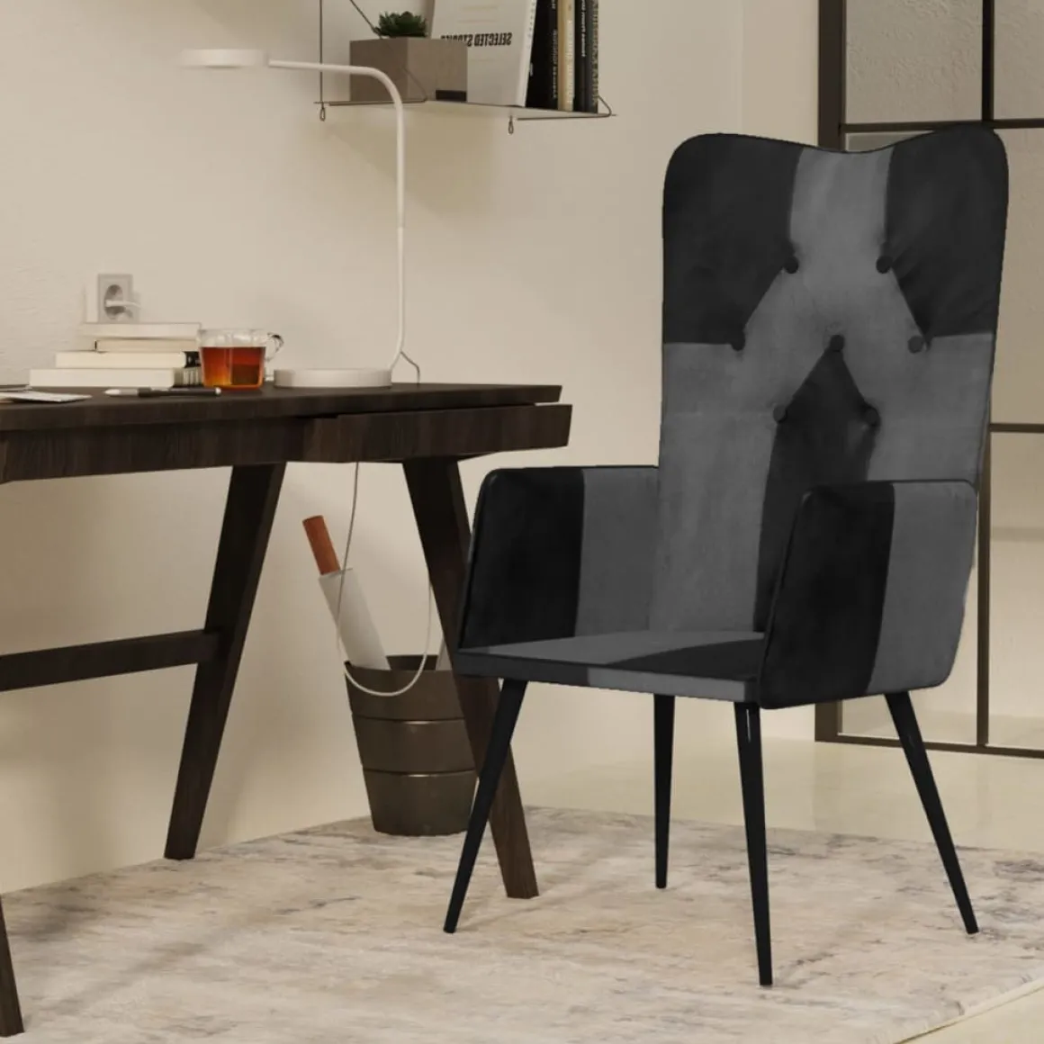 Sillón orejero Remo cuero 97x41x55 cm