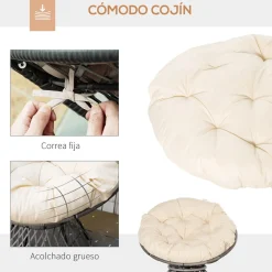 Sillón papasan Outsunny giratorio con cojín gris/crema 90x87x97 cm