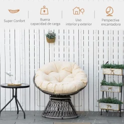 Sillón papasan Outsunny giratorio con cojín gris/crema 90x87x97 cm