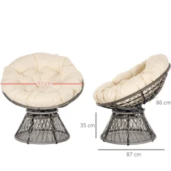 Sillón papasan Outsunny giratorio con cojín gris/crema 90x87x97 cm