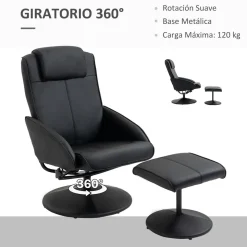 Sillón reclinable Ametrino Homcom con reposapiés negro 101x71x78 cm