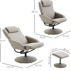 Sillón reclinable Homcom con reposapiés polipiel gris 98x67x78 cm
