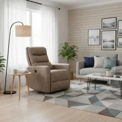 Sillón relax Cancún eléctrica reclinable tapizado Nolia marrón claro 103x78x93 cm