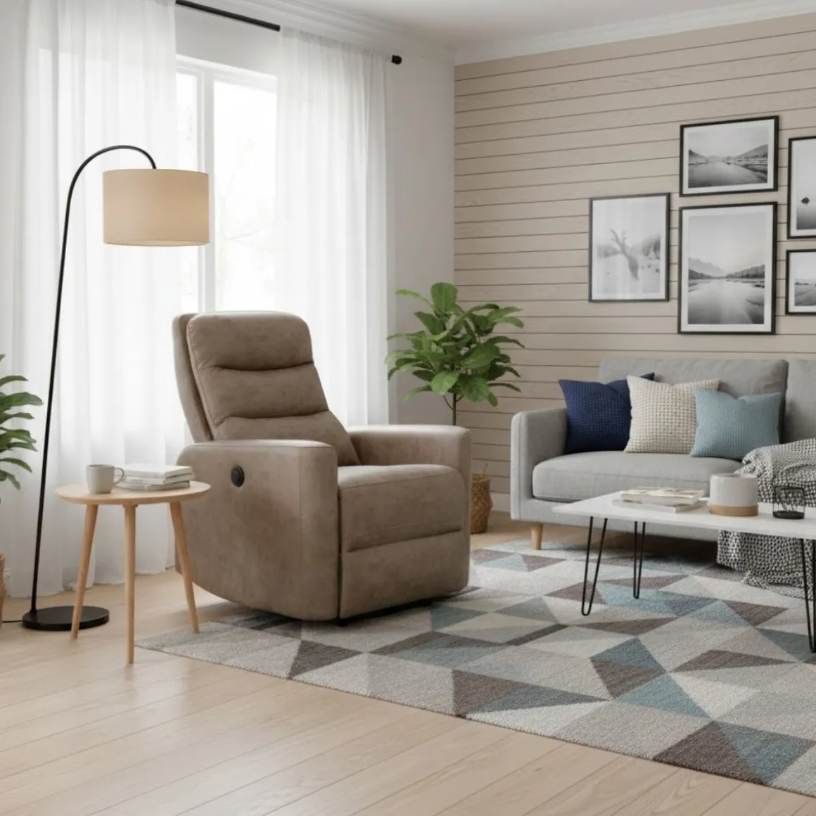 Sillón relax Cancún eléctrica reclinable tapizado Nolia marrón claro 103x78x93 cm