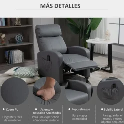 Sillón relax de masaje Homcom eléctrico reclinable 98x68x88 cm