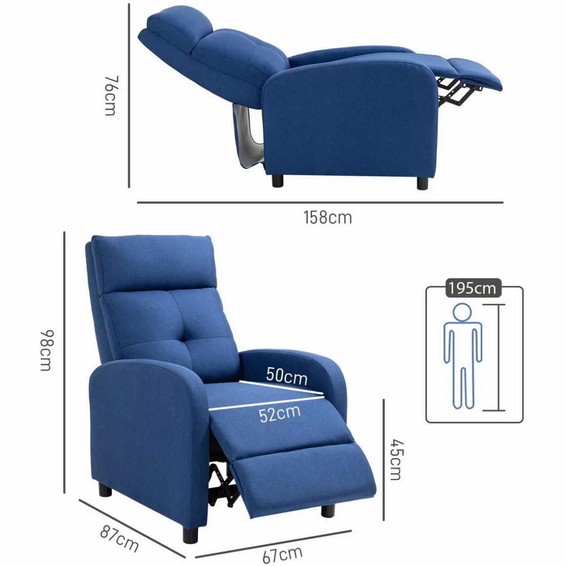 Sillón relax Gorrión Homcom reclinable con reposapiés 98x67x87 cm