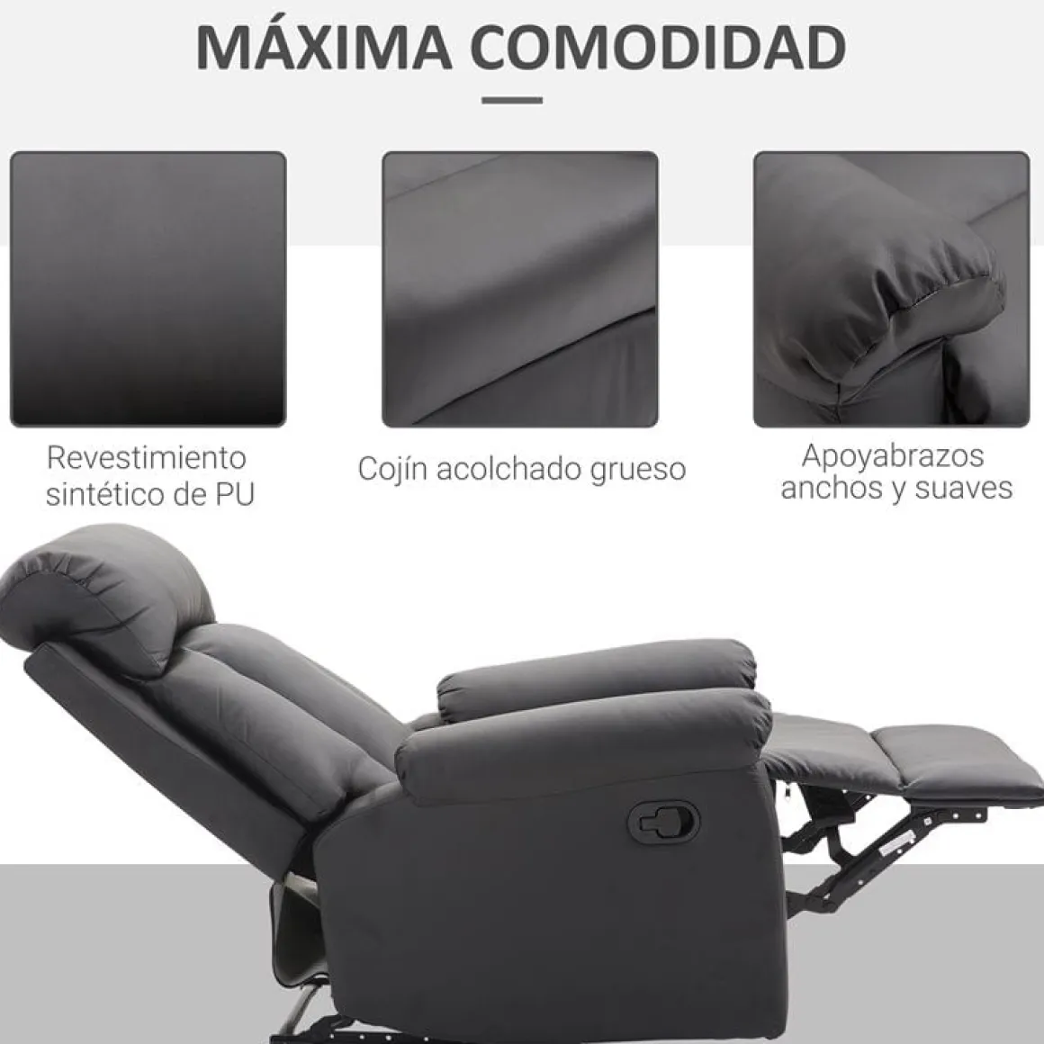 Sillón relax Homcom apertura manual negro 107x80x97 cm