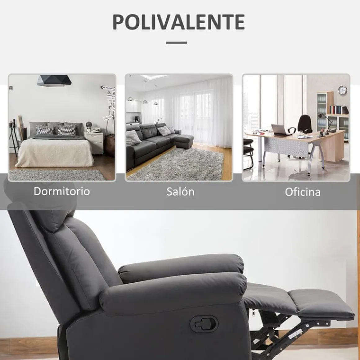 Sillón relax Homcom apertura manual negro 107x80x97 cm