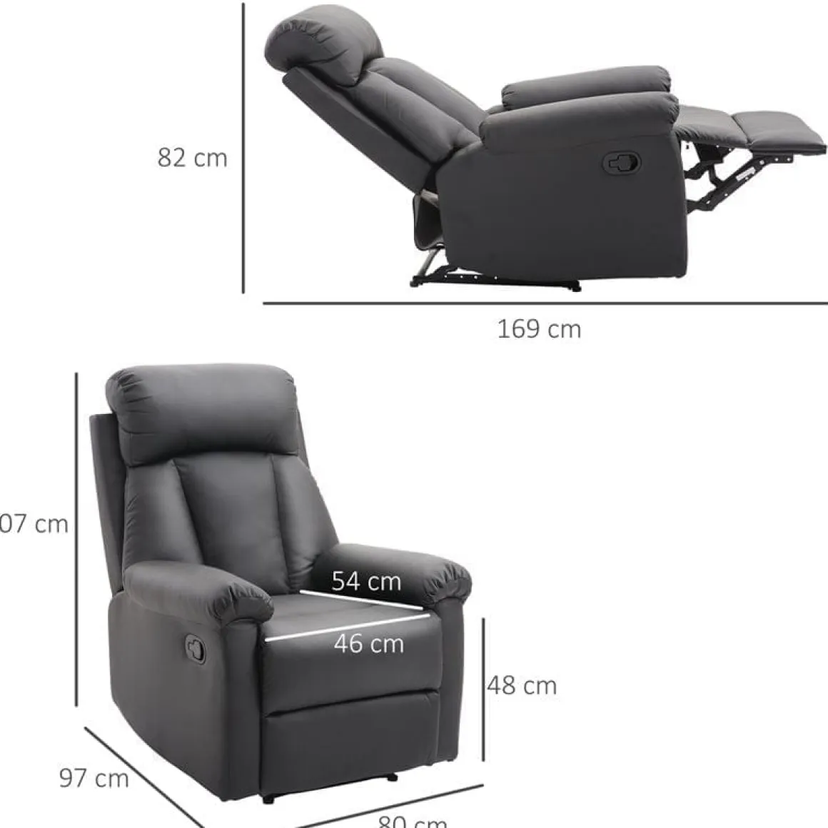 Sillón relax Homcom apertura manual negro 107x80x97 cm
