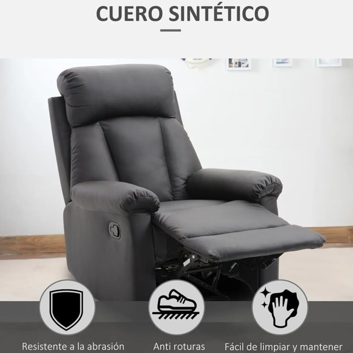 Sillón relax Homcom apertura manual negro 107x80x97 cm
