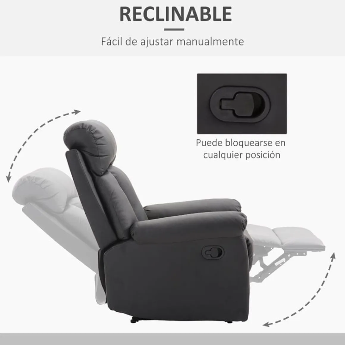 Sillón relax Homcom apertura manual negro 107x80x97 cm