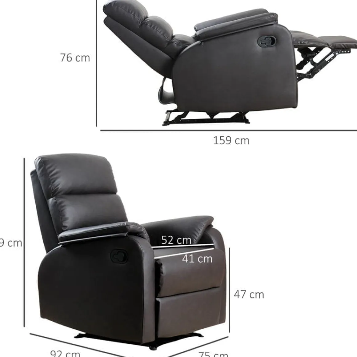 Sillón relax Homcom apertura manual marrón oscuro 99x75x92 cm